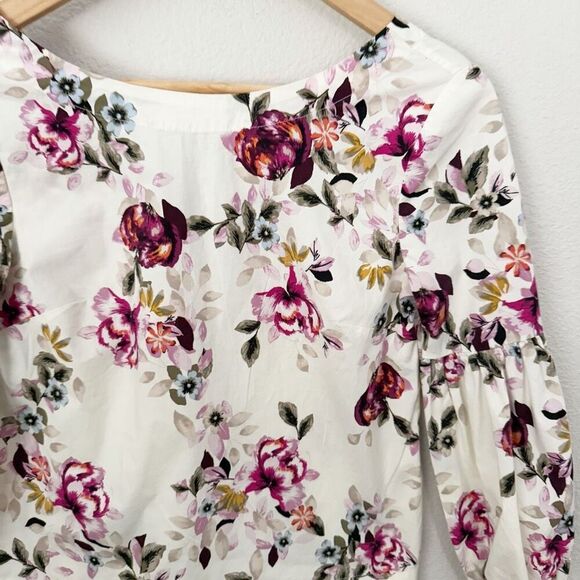 WHITE HOUSE BLACK MARKET | Floral Print Blouse Balloon Sleeve High Neck | Size S - Picture 4 of 10